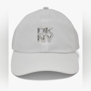 NWOT DKNY Women's White Baseball Cap/Hat With Silver Mettalic Raised Logo